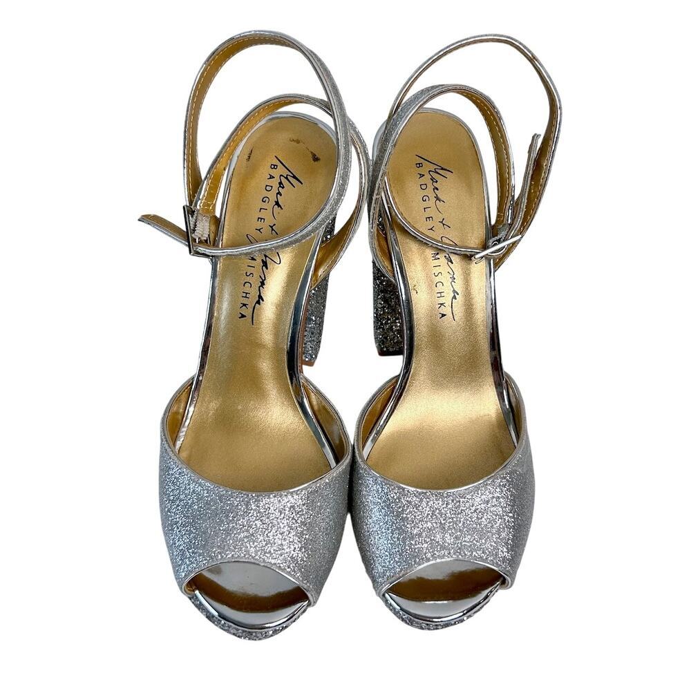 Badgley Mischka 7.5 Zale Open Toe Platform Block Heel Glitter Adjustable Buckle - Picture 7 of 9